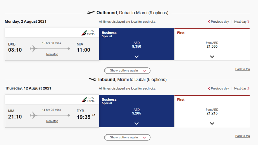 Dubai to Miami Business Class Flights Best Altitude